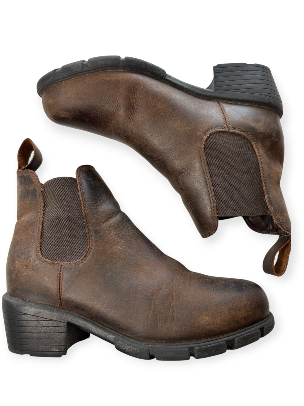 Steve Madden Jissilyn Chelsea Boot Sz 7 Brown Leather Chunky Lug Sole Waterproof